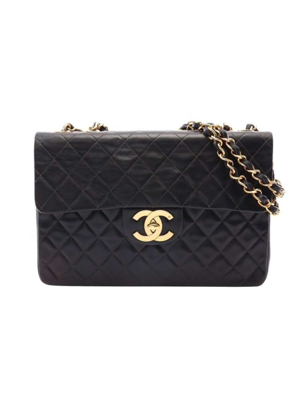 Chanel Shoulder Bag Maxi Quilted 34 Black Lambskin Chain